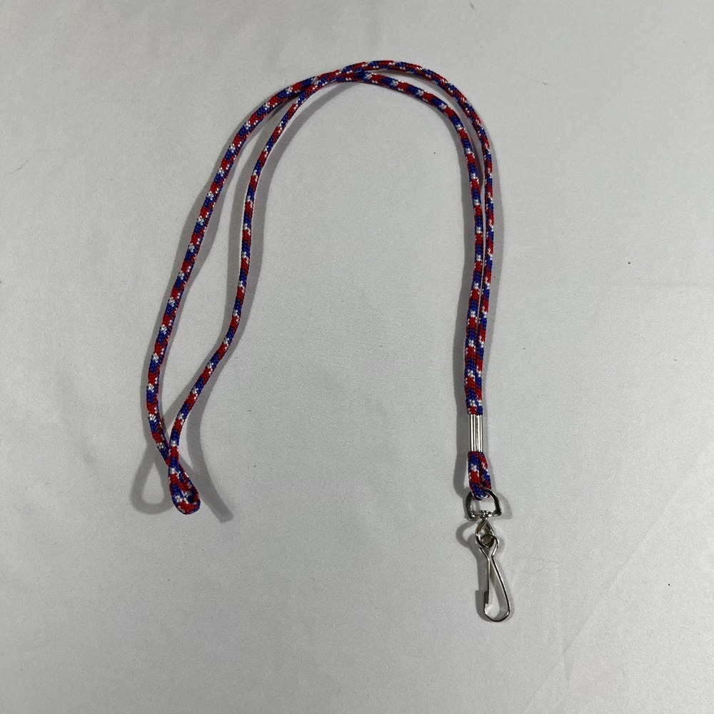 USA Red White Blue Braided Cord Lanyard ID Badge Holder Swivel Snap Hook 18 Inch